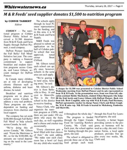 <b>Whitewater News Article - Cobden Public School Donation</b>