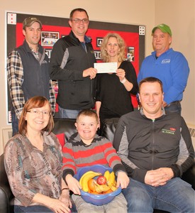 <b>Cobden Public School Donation</b><br />M&R Feeds (Micksburg, Pembroke, Shawville) and Dupont Pioneer presented a cheque for $1,500 to Cobden Public School to support their nutrition program. In the photo are (back): Brent Couglin (M&R Feeds), Paul Hermans (DuPont), Nancy Clark (Cobden PS teacher) and  Brian Coughlin (M&R Feeds). In the front: Robin MacKenzie and Ethan Bourgeois (Cobden PS) and Lance Gibson (DuPont)>